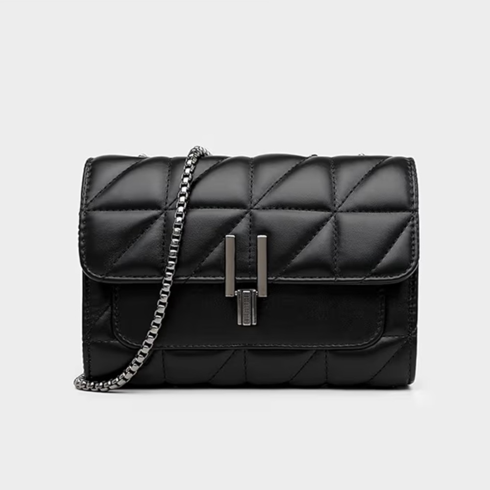 Black Quilted Chain Bag Faux Leather New With Tags